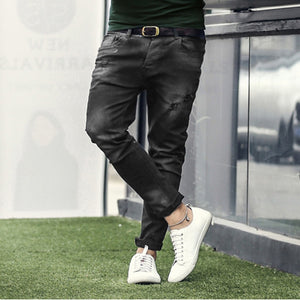 2017 Men new spring washed hole jeans men slim fit high quality casual jeans men metrosexual fashion trousers jeans men pants