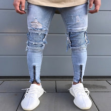 Load image into Gallery viewer, QoolXCWear new Jeans Hole Jogger Skinny Jeans Men Biker Jeans Pencil Pant Mens Zipper Ripped Jeans  Men