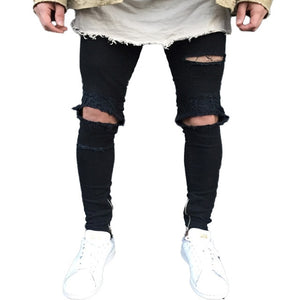 QoolXCWear new Jeans Hole Jogger Skinny Jeans Men Biker Jeans Pencil Pant Mens Zipper Ripped Jeans  Men