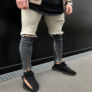 QoolXCWear new Jeans Hole Jogger Skinny Jeans Men Biker Jeans Pencil Pant Mens Zipper Ripped Jeans  Men