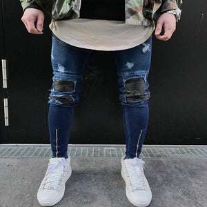 QoolXCWear new Jeans Hole Jogger Skinny Jeans Men Biker Jeans Pencil Pant Mens Zipper Ripped Jeans  Men