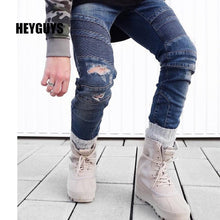 Load image into Gallery viewer, HEYGUYS 2018 Mens  jeans men  high street slim elastic jeans denim Biker jeans hiphop pants Washed black jeans  men blue