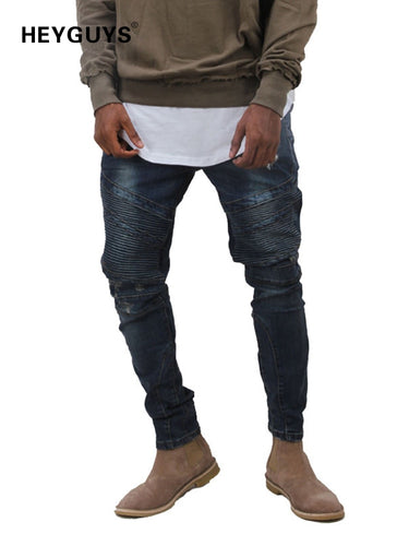 HEYGUYS 2018 Mens  jeans men  high street slim elastic jeans denim Biker jeans hiphop pants Washed black jeans  men blue