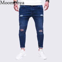 Load image into Gallery viewer, 2018 Distressed ripped holes men jeans Slim Fit jeans men Hip hop biker jeans streetwear denim skinny jeans men