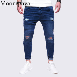 2018 Distressed ripped holes men jeans Slim Fit jeans men Hip hop biker jeans streetwear denim skinny jeans men