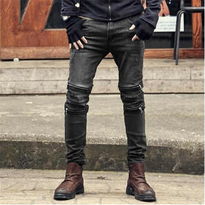 Plus Size Skinny Jeans Men Elasticity Vintage Skinny Jeans Men Male Zipper Fashion Autumn 2019 Solid Jeans Men Jacket A5013